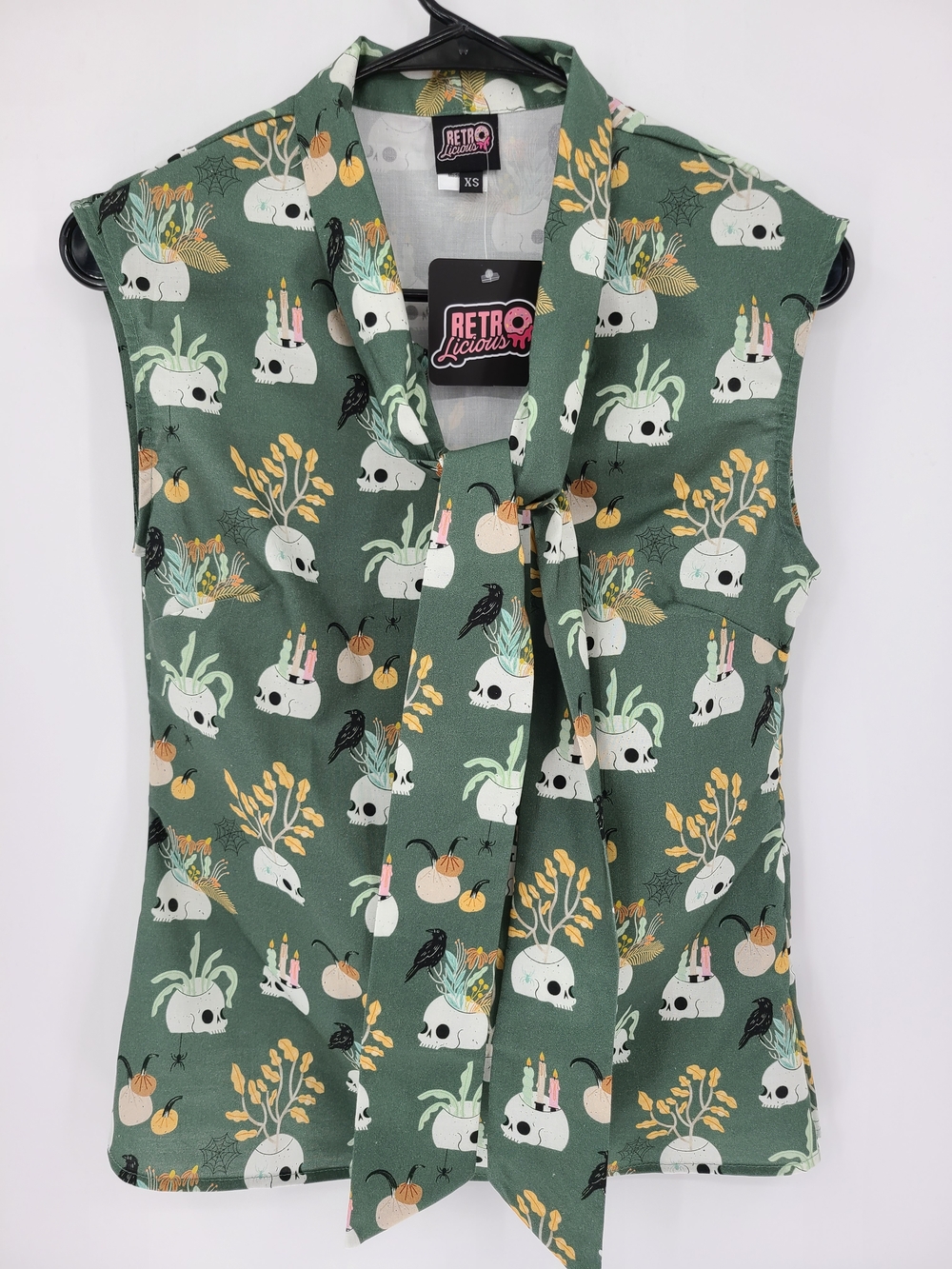 Retrolicious 100% Cotton Skull Candle Blouse And Mini Skirt Set Size XS - Picture 15 of 16